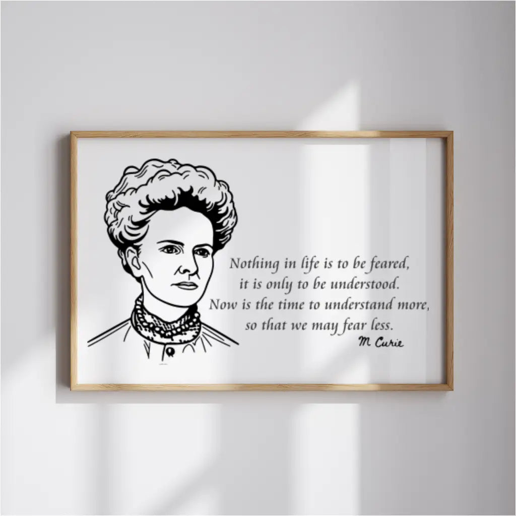 Marie Curie decal in a science classroom: The Marie Curie wall decal displayed in a science classroom, encouraging students to embrace curiosity and explore the wonders of science.