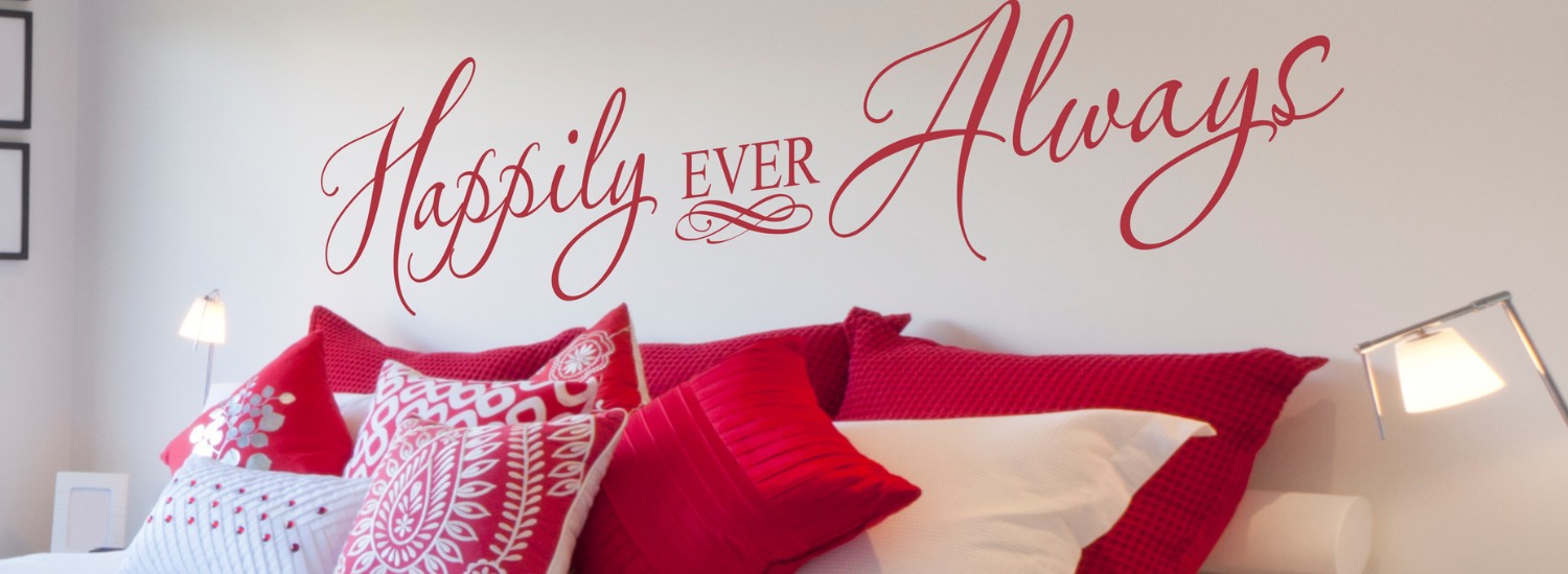 Premium quality, beautiful vinyl wall and window decals by The Simple Stencil - Offering designs for every room in your home, school, office or church. Browse our new improved website to find more romantic wall decals like this one shown in a Master Suite