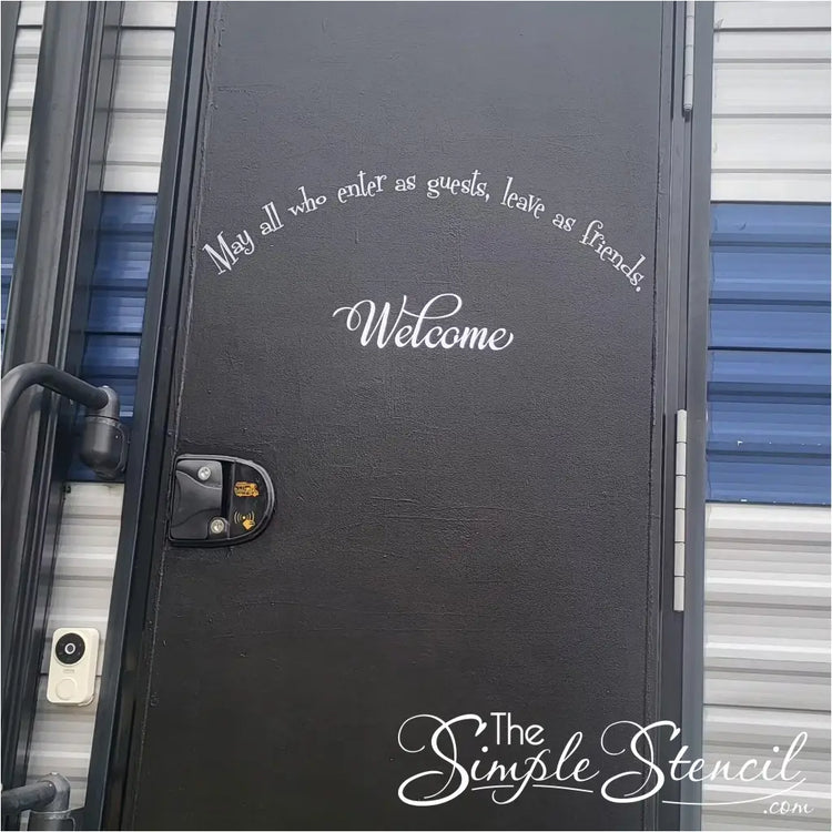 Customer Supplied vinyl decal applied to a travel trailer / camper door to welcome new friends by The Simple Stencil 