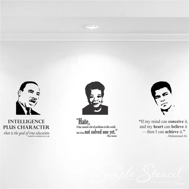 A collection of several inspiring #BlackLeaders in history wall silhouette profiles alongside one of their famous and inspiring quotes to celebrate black history and decorate a school or classroom. By The Simple Stencil