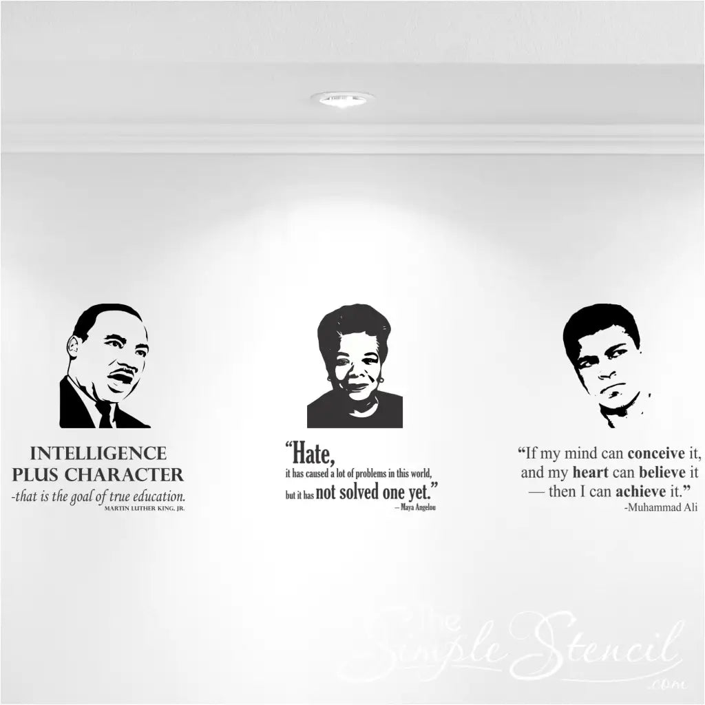 A collection of several inspiring #BlackLeaders in history wall silhouette profiles alongside one of their famous and inspiring quotes to celebrate black history and decorate a school or classroom. By The Simple Stencil
