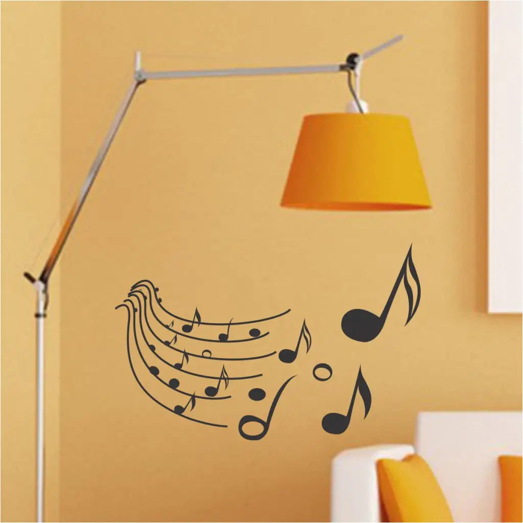 Musical notes vinyl wall decal for display in a school music or band room to dress up a wall and add some musical inspiration to your walls.