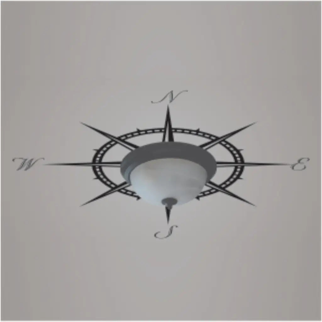 Large nautical compass ceiling decal by The Simple Stencil fits behind a light fixture or ceiling fan and adds an instant nautical vibe to any room! 