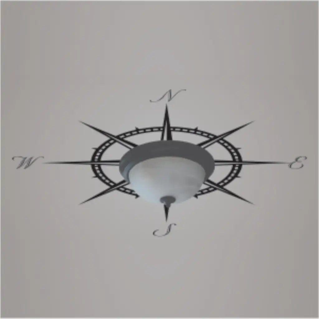 Large nautical compass ceiling decal by The Simple Stencil fits behind a light fixture or ceiling fan and adds an instant nautical vibe to any room!