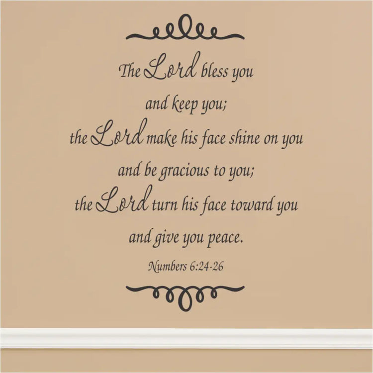 Picture of the Scripture Numbers 6:24-26 NIV version displayed on a wall as a pretty vinyl wall decal in a church by The Simple Stencil