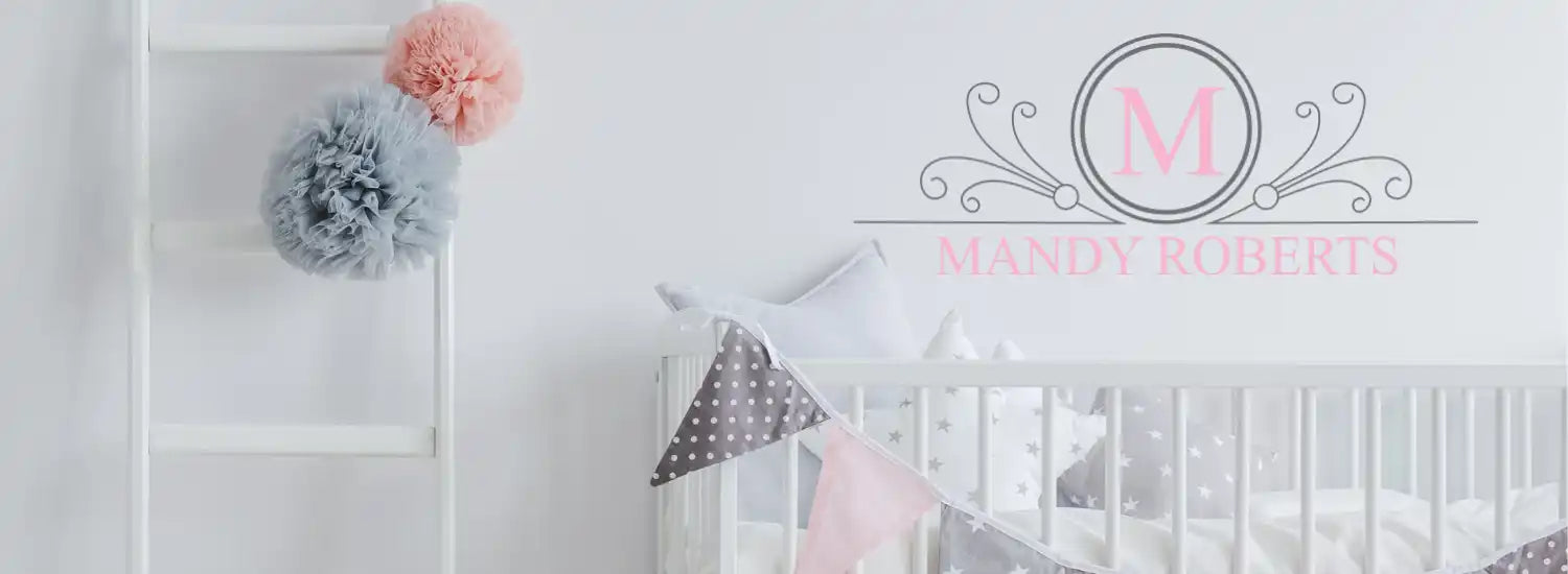 Beautiful Vinyl Wall and Window Monogram Decals that actually appear painted on walls but are removable. We have hundreds of designs to customer including full name monograms like this one for a child's room or baby nursery. Many colors and size options!