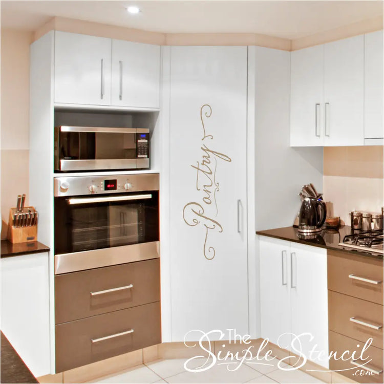 This large rustic farmhouse style Pantry design is shown on the exterior of a large cabinet in a kitchen to designate it as the "pantry" in such a beautiful and functional way.