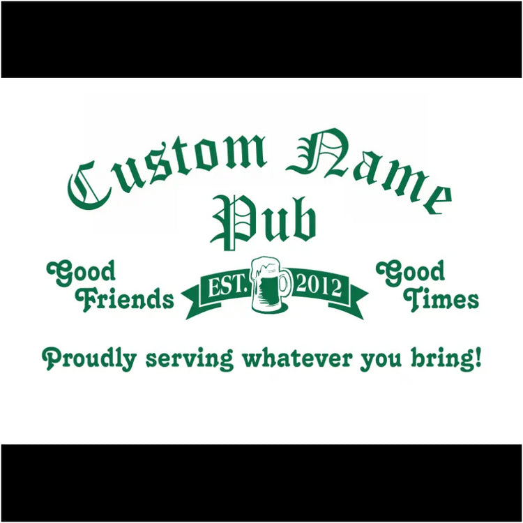Personalized Irish Pub Sign Decal Layout Example - Includes your custom name and established year.  Old Irish Pub Decal Design by TheSimpleStencil.com