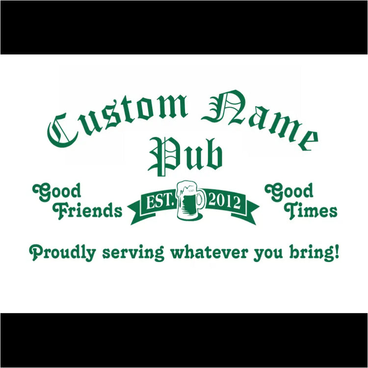 Personalized Irish Pub Sign Decal Layout Example - Includes your custom name and established year.  Old Irish Pub Decal Design by TheSimpleStencil.com