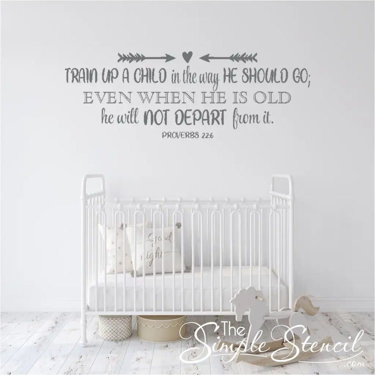Close-up of a "Train Up a Child in the Way He Should Go" Proverbs 22:6 wall decal by The Simple Stencil 