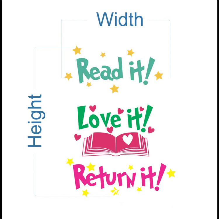 Read it, love it, return it layout design by The Simple Stencil for library wall display to encourage reading and returning of books. Do not copy, design rights owned by TheSimpleStencil.com
