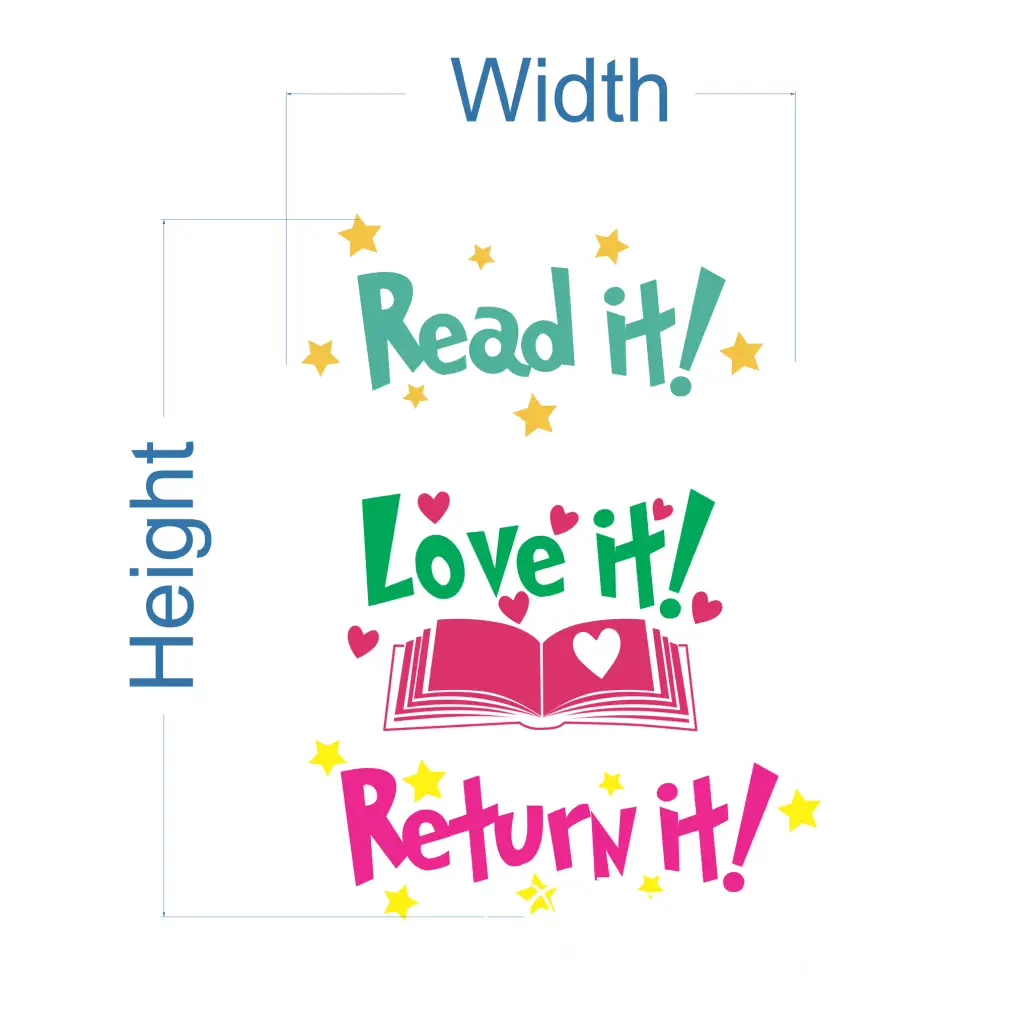 Read it, love it, return it layout design by The Simple Stencil for library wall display to encourage reading and returning of books. Do not copy, design rights owned by TheSimpleStencil.com