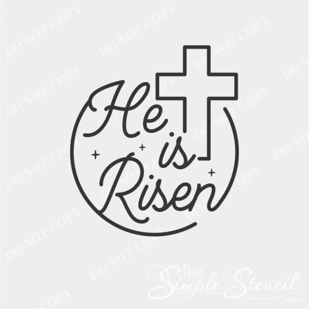 Close-up of the cross graphic in the "He is risen" wall decal.