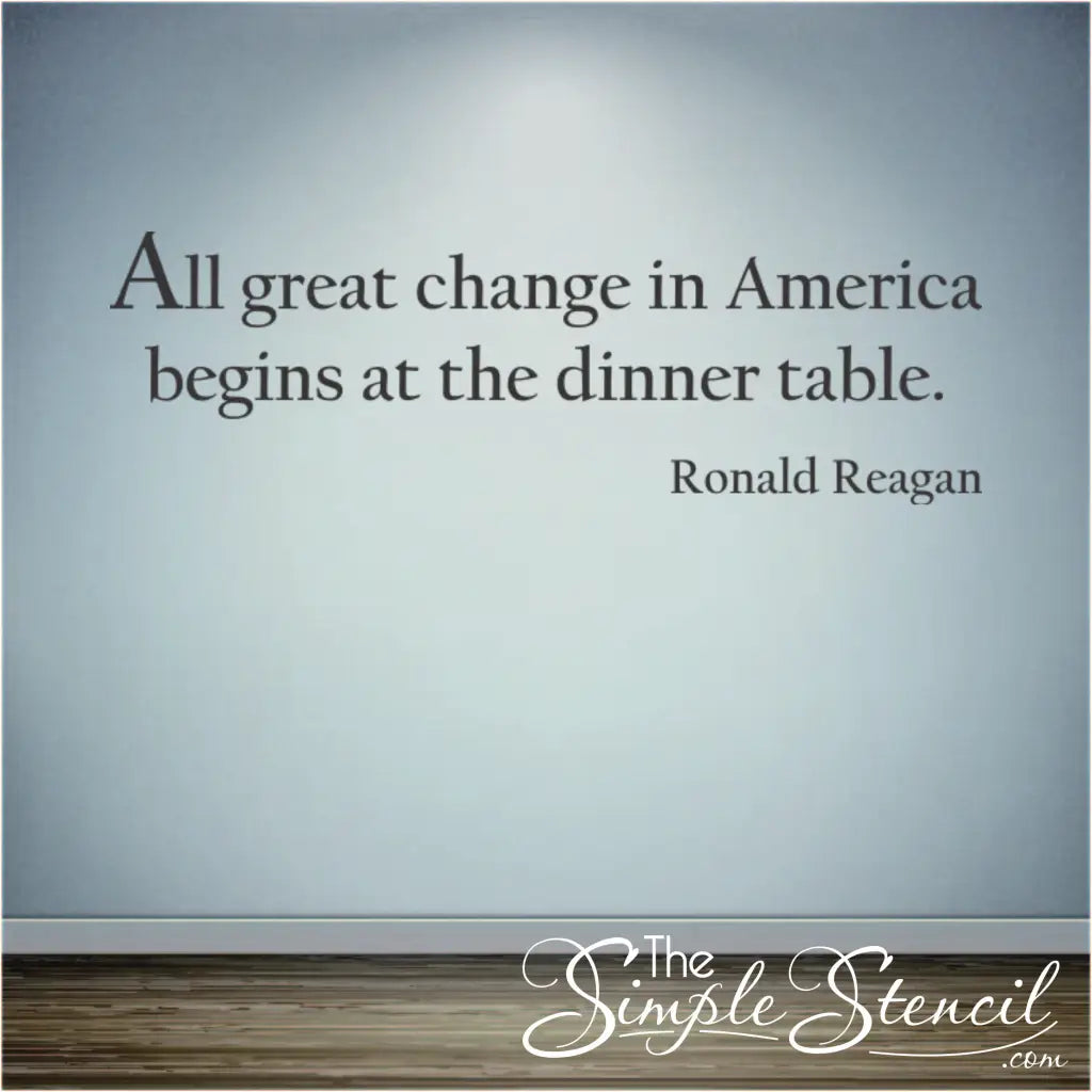Ronald Reagan quote wall decal in a family room, creating a conversation starter.