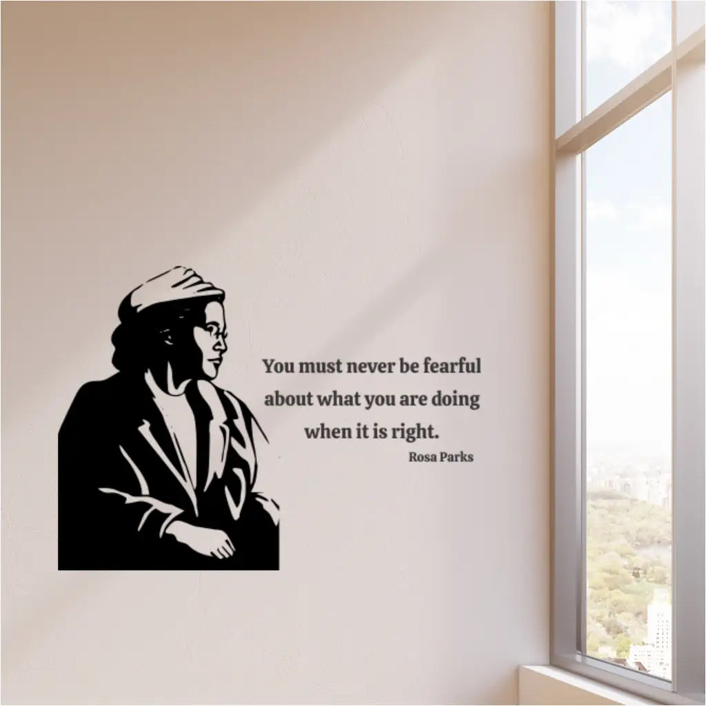 Rosa Parks decal in a history classroom: The Rosa Parks wall decal displayed in a history classroom, educating students about the Civil Rights Movement and inspiring them to fight for justice.