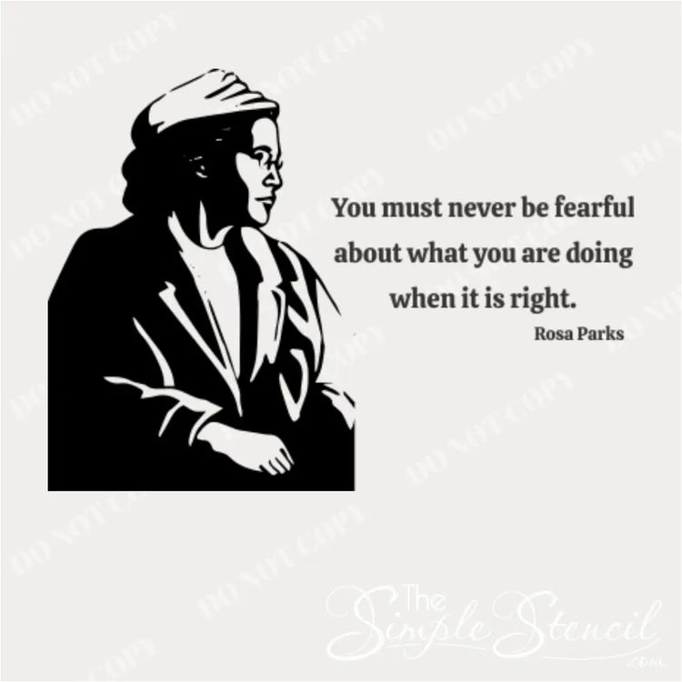 Rosa Parks wall decal with quote: A detailed view of the Rosa Parks wall decal, showcasing the striking silhouette and her powerful quote about courage and doing what is right.
