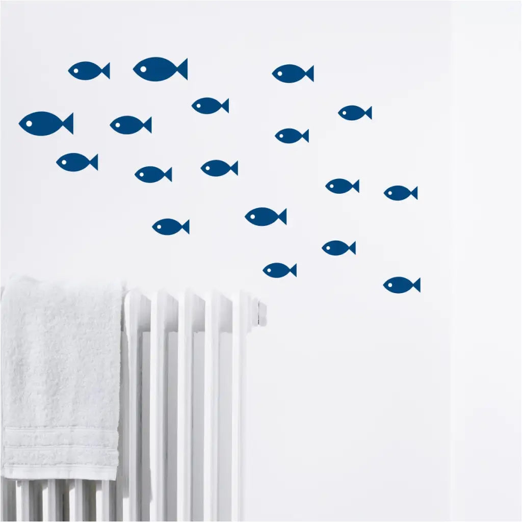 A school of swimming simple fish wall decals for your bathroom, nautical room, beach home or classroom walls, windows, doors or any smooth surface.