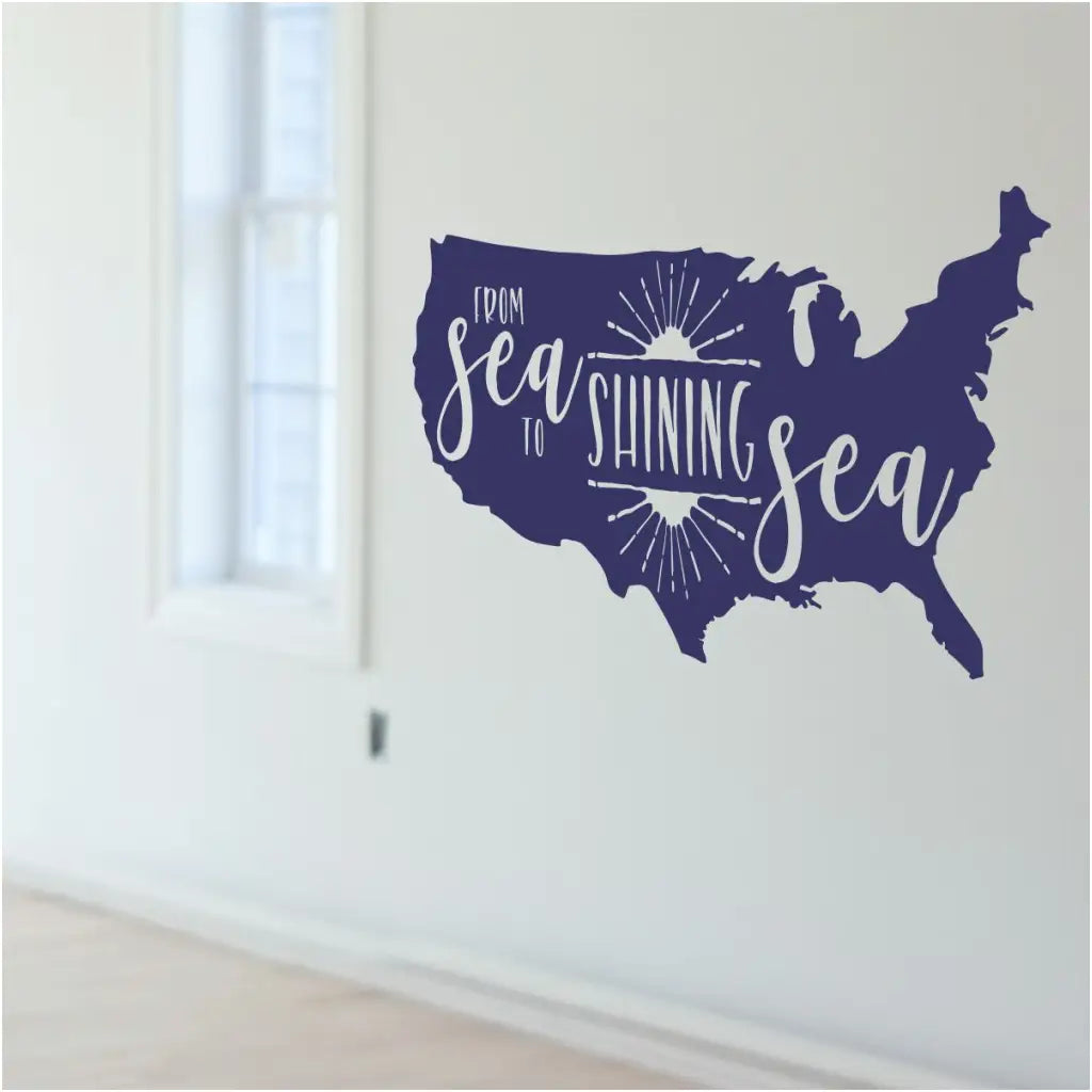 Large wall map of United States solid decal with the words From Sea to Shining Sea inside the USA outline map. A great way to show your pride in USA or Military