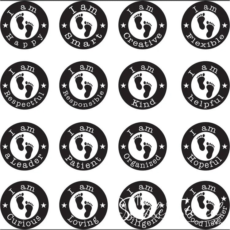 Set Of 15 Elementary School Social Distancing Floor Decals 11 - Black/White