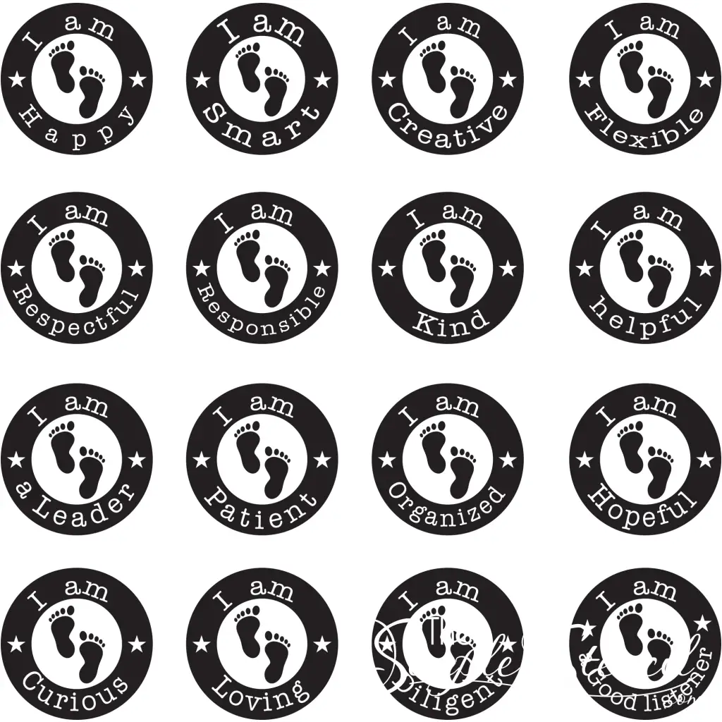 Set Of 15 Elementary School Social Distancing Floor Decals 11 - Black/White