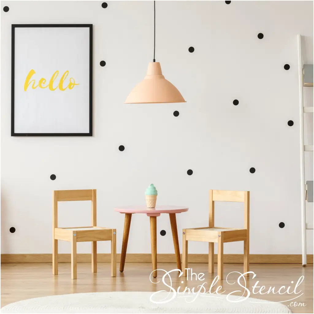 Cool polka dot walls made easy with this set of 50 polka dots that are easy to peel and stick!