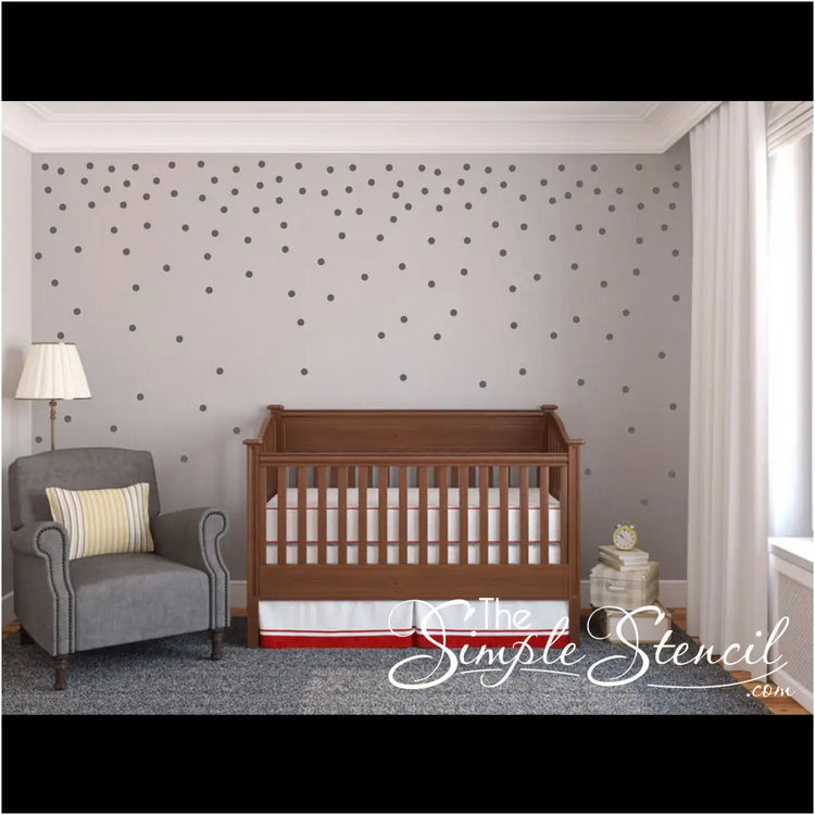 Set of 50 polka dots added to walls in a confetti pattern transforms this nursery in minutes.