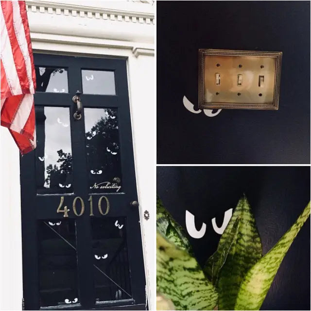 Picture of spooky entrance using Halloween decals by The Simple Stencil to create an creepy presence of ghosts using removable peel and stick decals. 