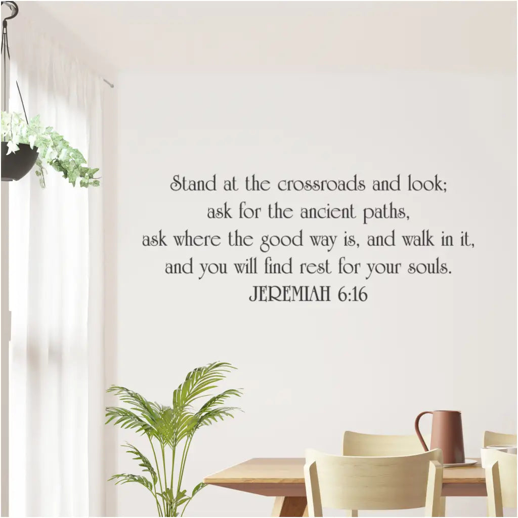 Christian home inspiration: Scripture decal encouraging faith in the dining area. By The Simple Stencil