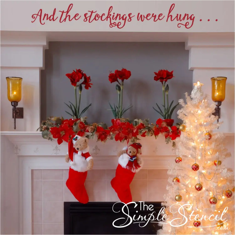 And The Stockings Were Hung | Christmas Fireplace & Mantle Vinyl Decal Home Garden > Decor Decals