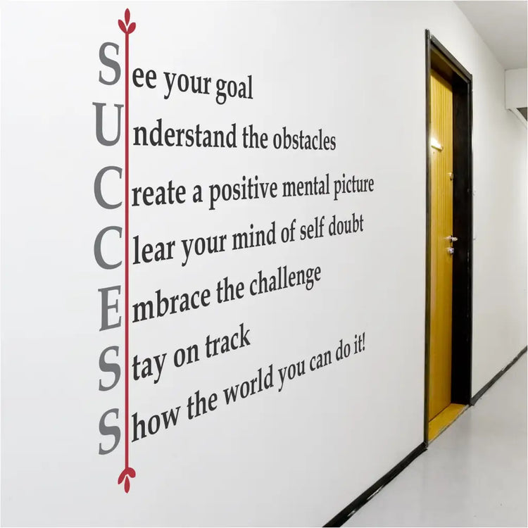 Success - Encouraging Wall Art Decal | Office & School Decor shown on a  highschool hallway wall to encourage students in a positive way. By TheSimpleStencil