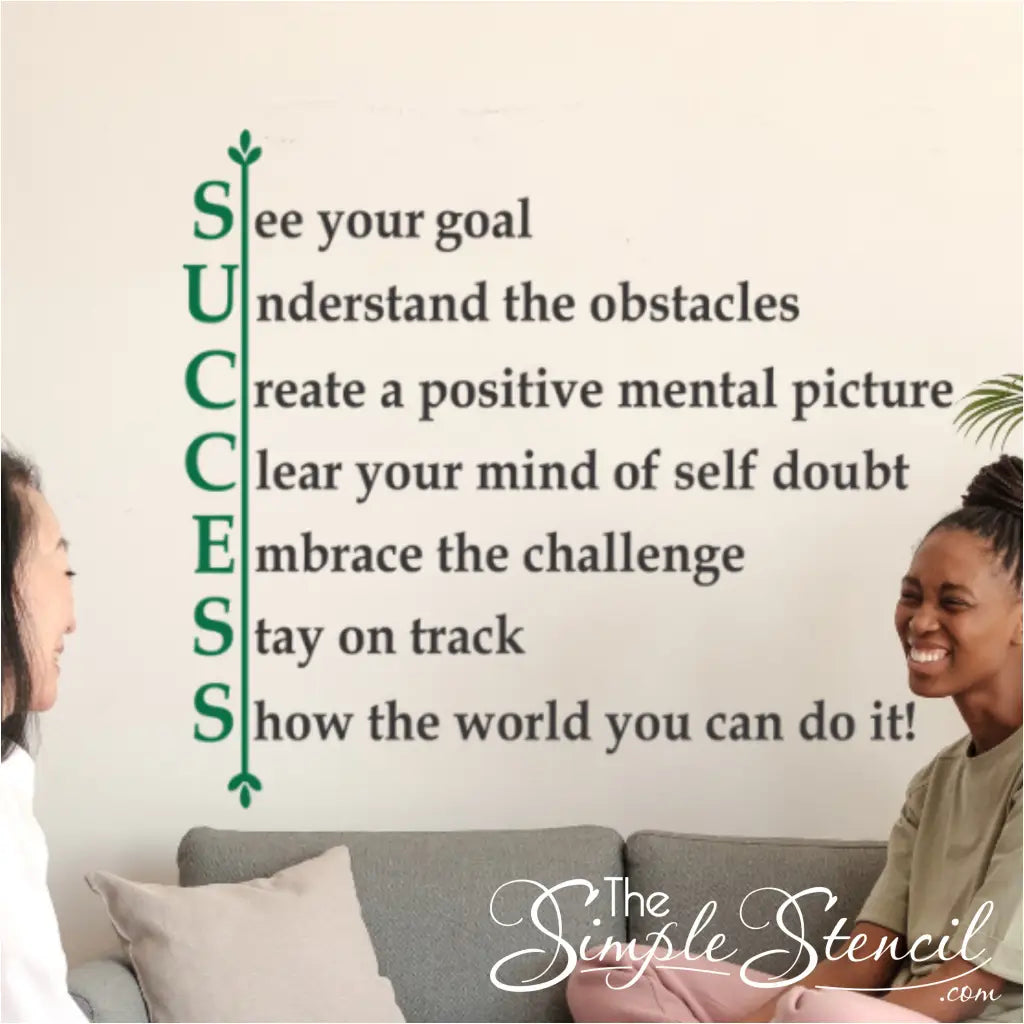 Artistic rendering of the "Success" wall decal creating an empowering atmosphere in a school counselors office