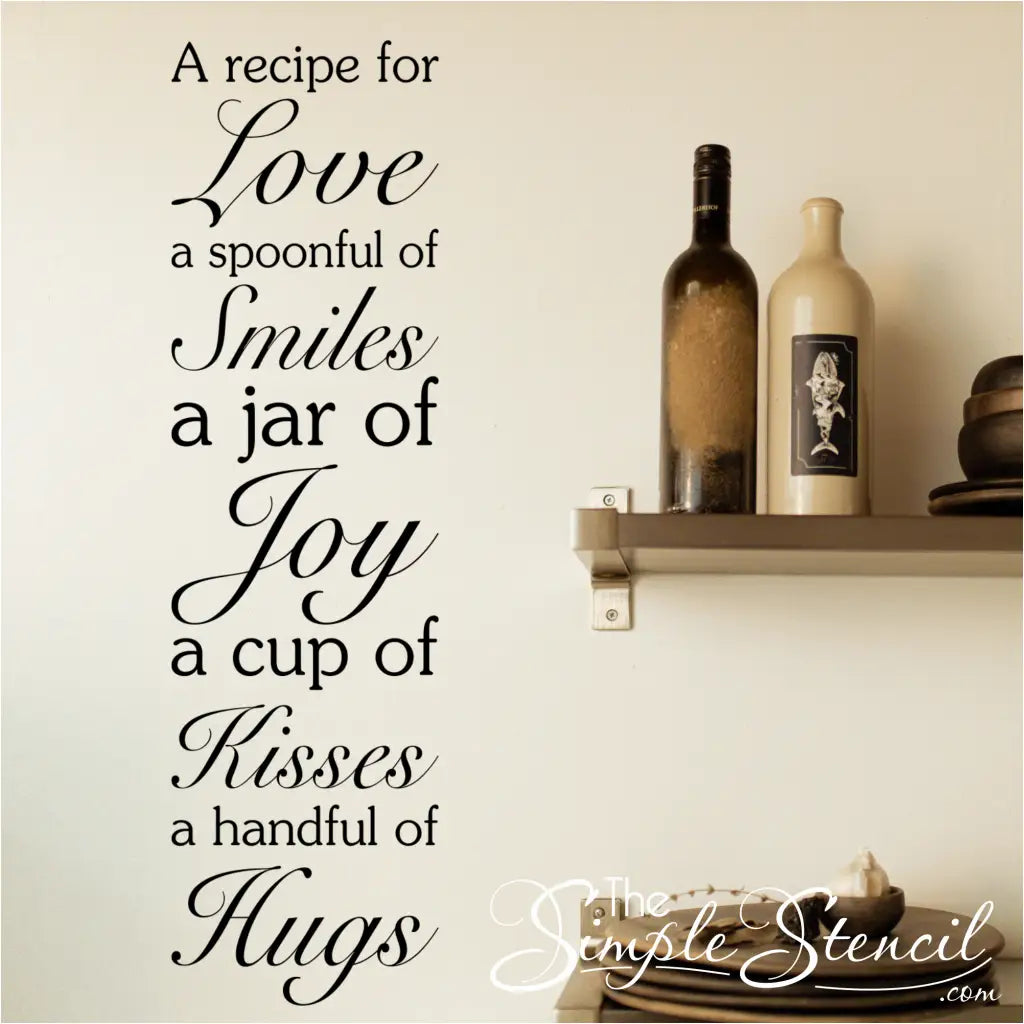 Kitchen wall art "Recipe for Love" decal adding a warm touch to a dining area.