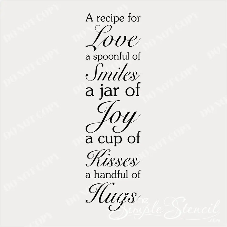Close-up of the "Recipe for Love" vinyl decal, showing legible text and clean lines.