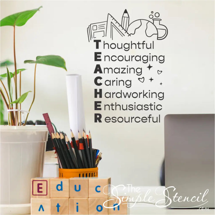 The TEACHER acronym wall decal, a perfect gift for Teacher Appreciation Week.