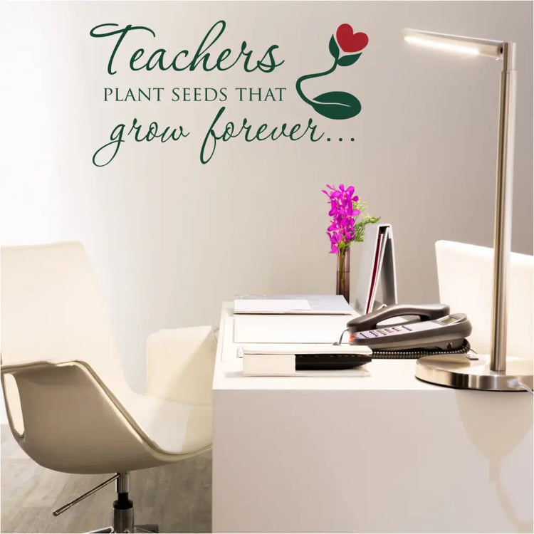 Teachers plant seeds that grow forever, wall decal with growing flower from a seed pod graphic for Teacher Appreciation week gift or teachers lounge decor.