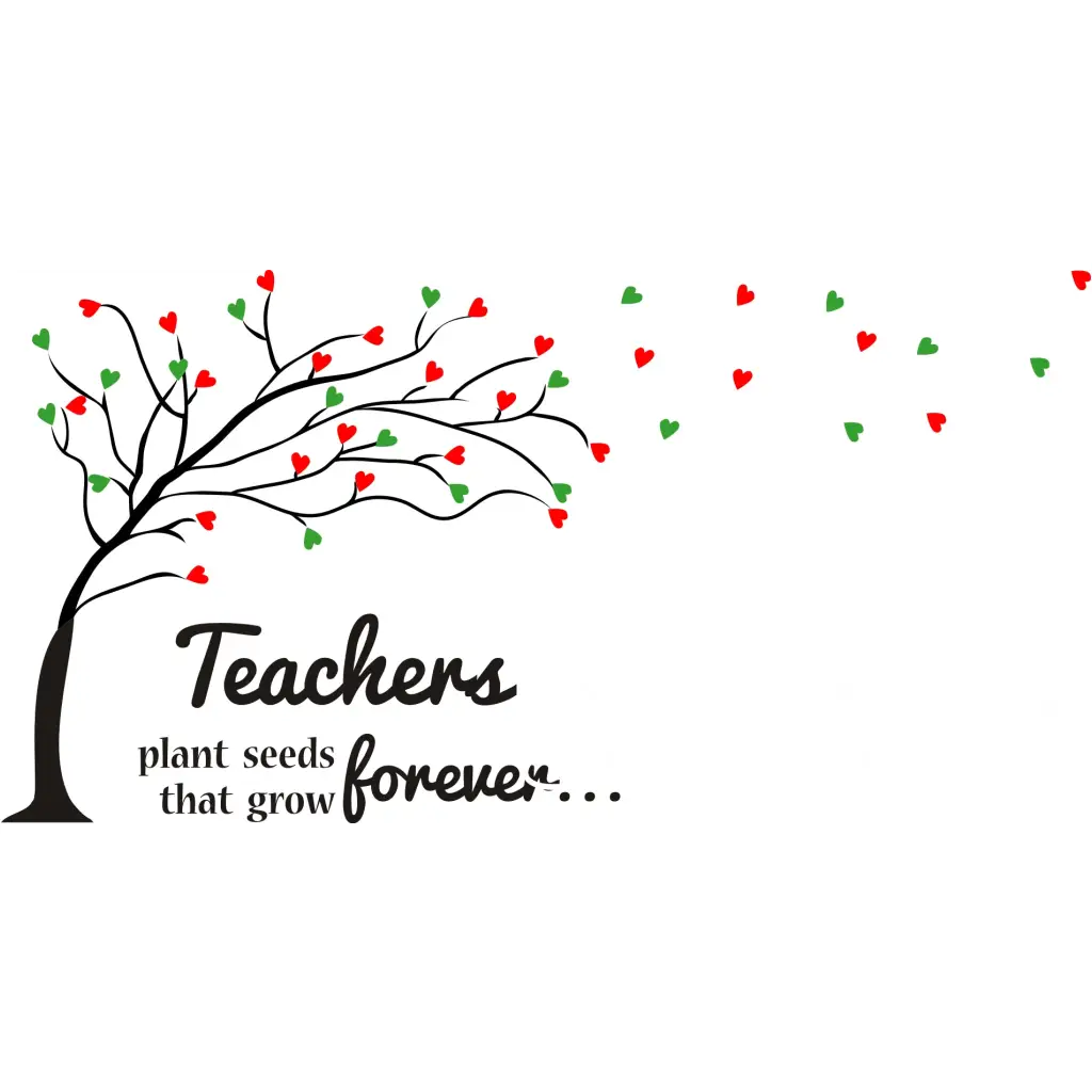Large flowing tree decal with heart leaves that can be placed as you like around the quote "teachers plant seeds that grow forever...