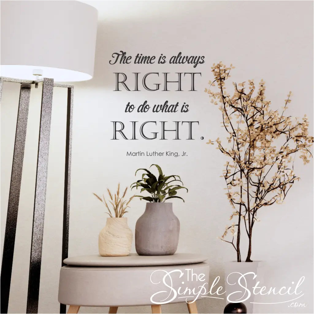 MLK Jr. "Do What Is Right" wall decal sticker on living room wall.