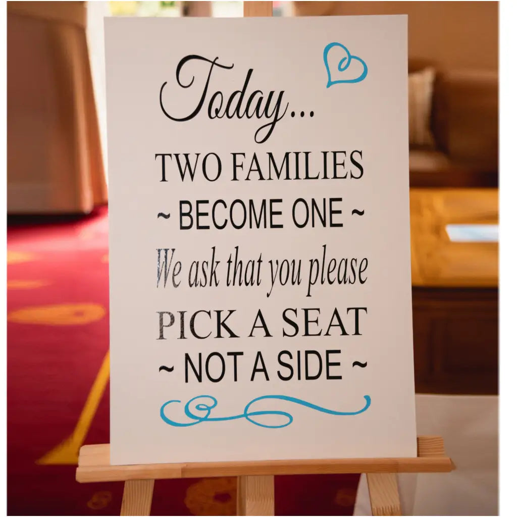 Today Two Families Become One | Wedding Seating Guide Sign Decal