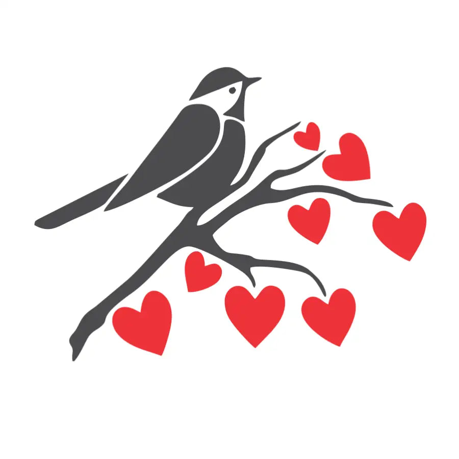 Tree On Branch With Heart Leaves Wall Art | Simple Stencil Vinyl Decals