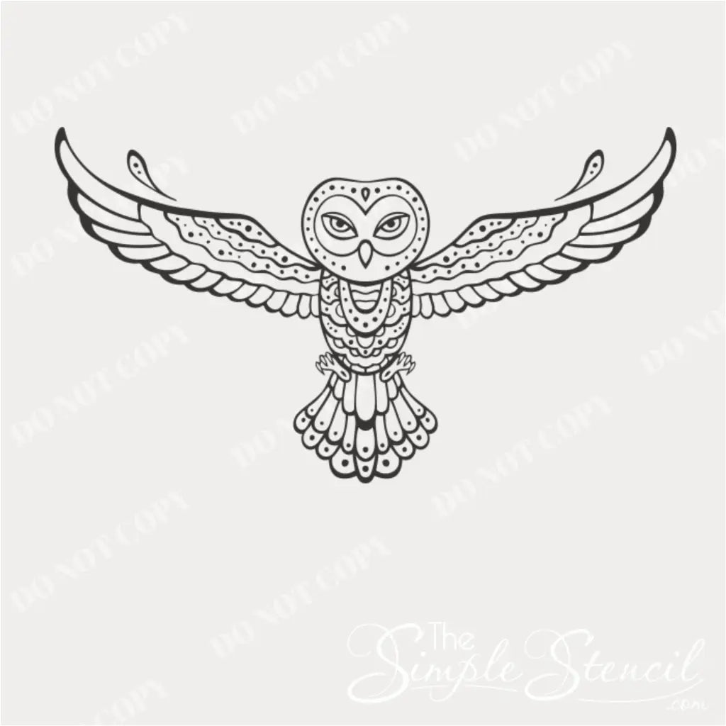 A plain, unedited black tribal owl vinyl decal design on a white background, displaying the intricate details of the design. DO NOT COPY