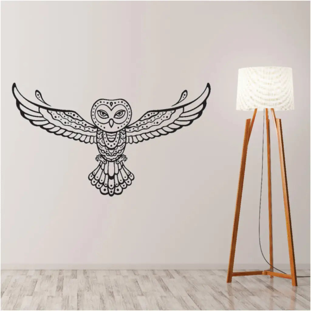 Tribal Owl wall or window decal art by The Simple Stencil. This winged owl will add some creative wisdom wherever he's placed. Can also be used for Halloween decor. TheSimpleStencil.com