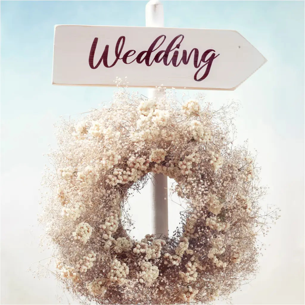 Beautiful DIY Wedding sign display. Use our vinyl decals in your choice fo color to match your wedding theme on your special day. Easy to install on any smooth surface.