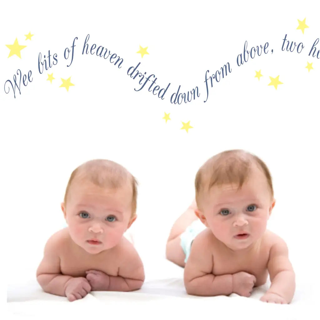 A cute baby poem revised to suit twins which makes great nursery decor for a twins nursery. Order in two colors to match your decor and add a sweet sentiment to their room. 