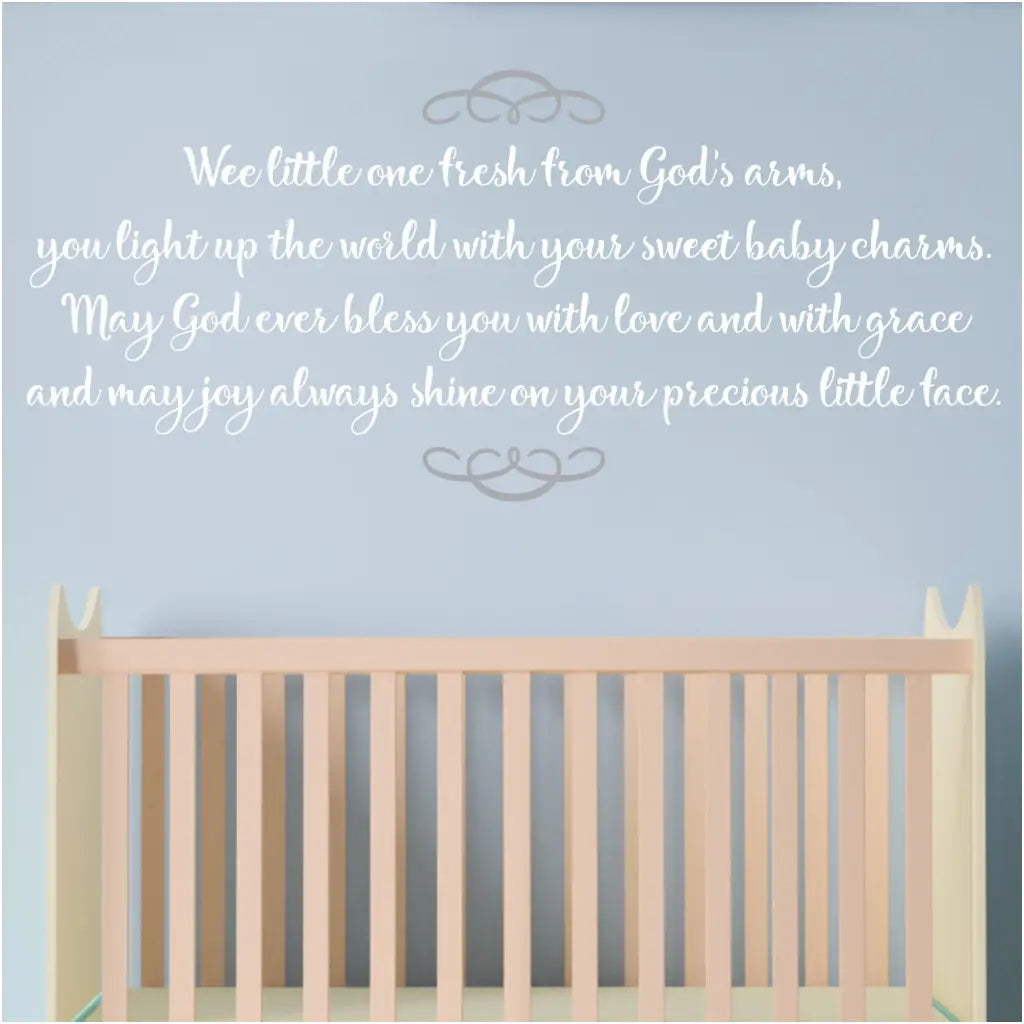 A wee little baby poem wall decal by The Simple Stencil that adds an adorable sweet touch to baby's nursery, playroom, etc. 