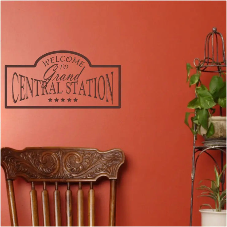 Welcome to Grand Central Station wall decal installed in an entryway to welcome friends and family to a busy household! 