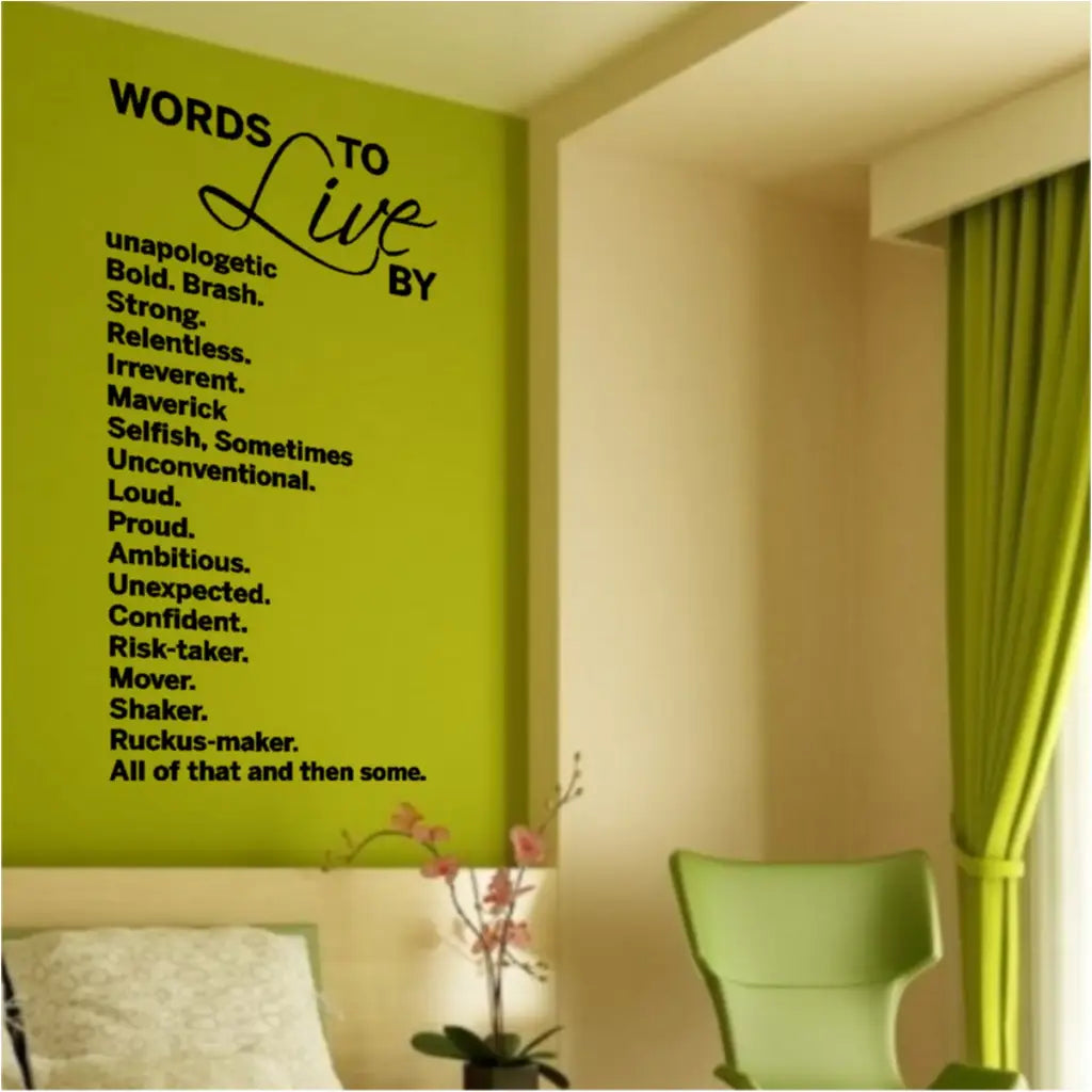 Words to live by - A set of fun words to describe yourself or the qualities you want to embody turned into a wall decal that can be used as decor in your home or office to motivate you every day.