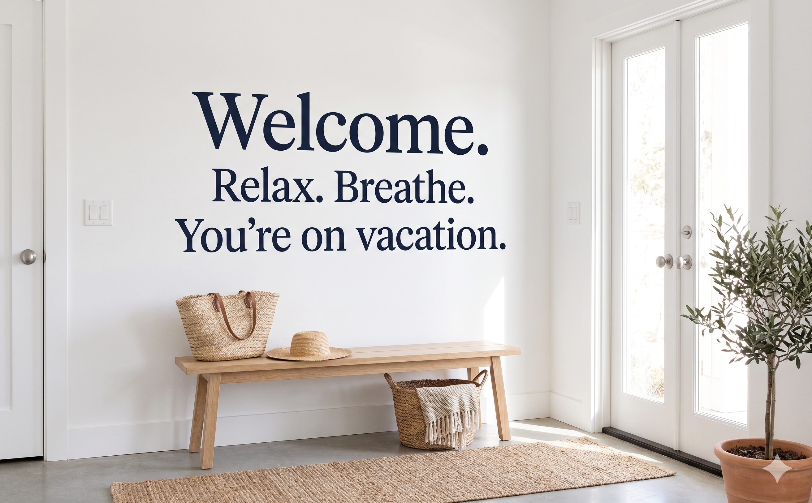 Inexpensive vacation rental decor updates using premium matte vinyl wall transfers.