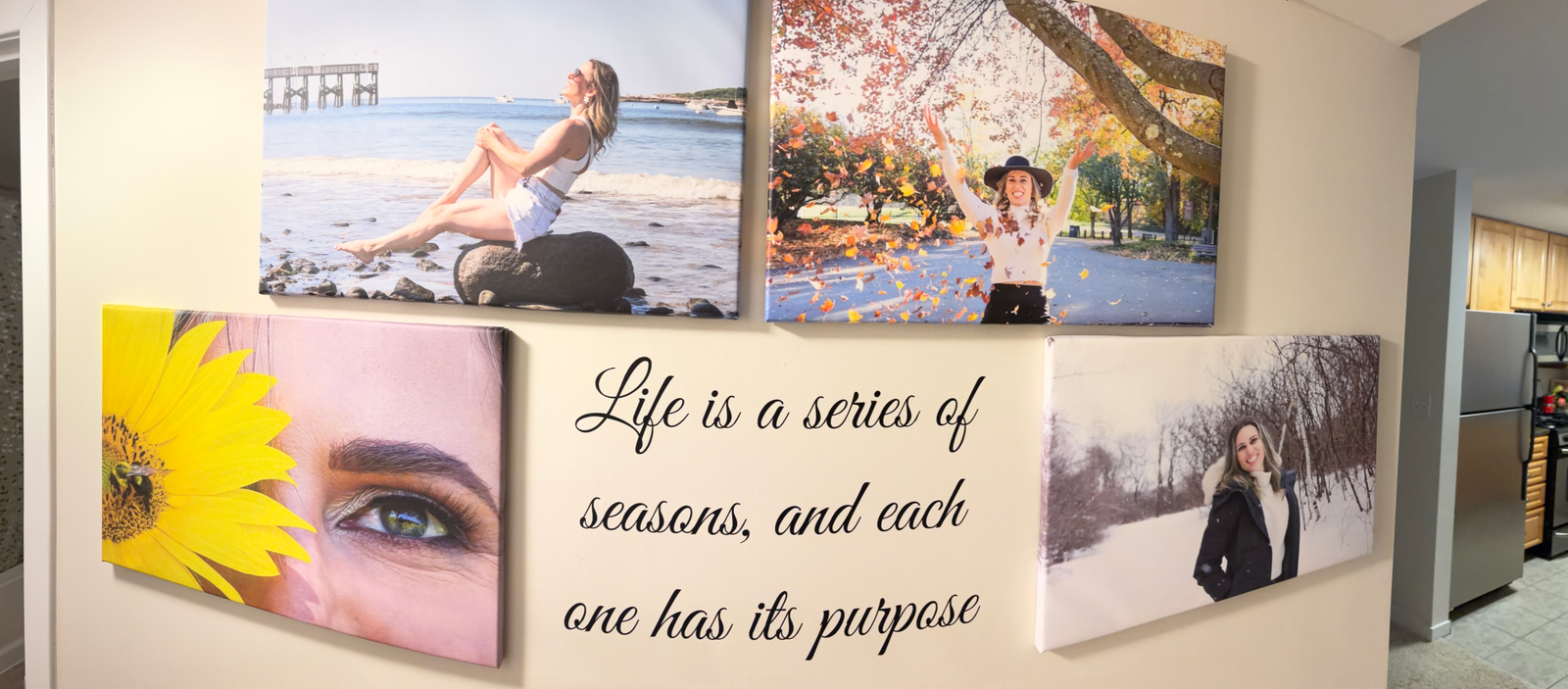 Customer Image of Winning Wall Decal Submission - Picture wall with seasons quote display for home decor. The Simple Stencil