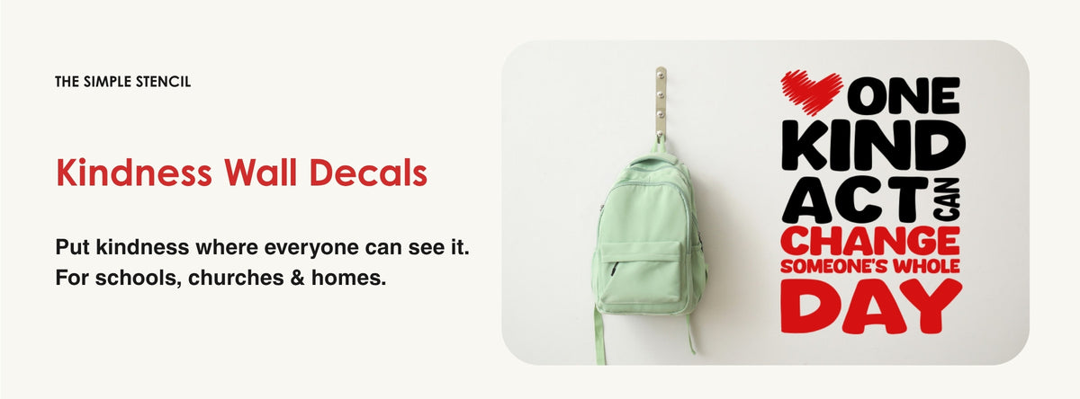 Kindness Wall Decals – One Kind Act Can Change Someone's Whole Day vinyl wall decal on a classroom wall