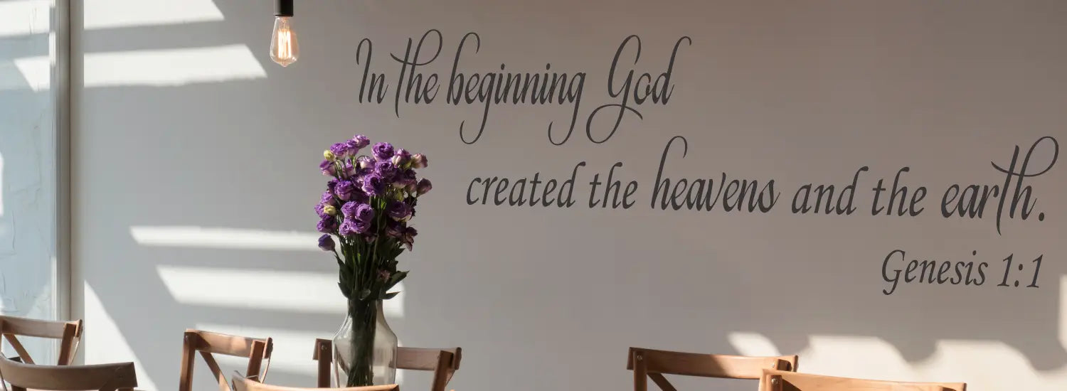 A collection of bible verses and scripture wall decals that can be used to inspire and decorate church classrooms and meeting areas.